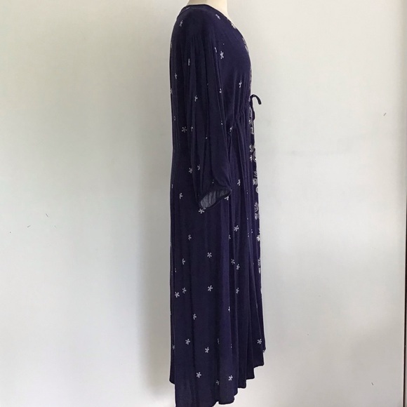 Boho Whimsygoth Witchcore Hippie drawstring rayon flowy long sleeve maxidress XL - Picture 3 of 10